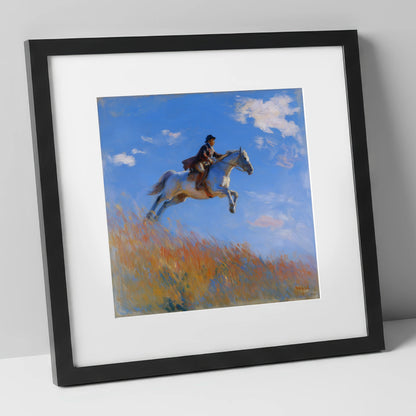 Clearing the Crest show jumping horse art print in black frame