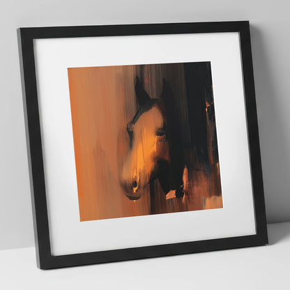 Ember and Shadow horse portrait art print in black frame