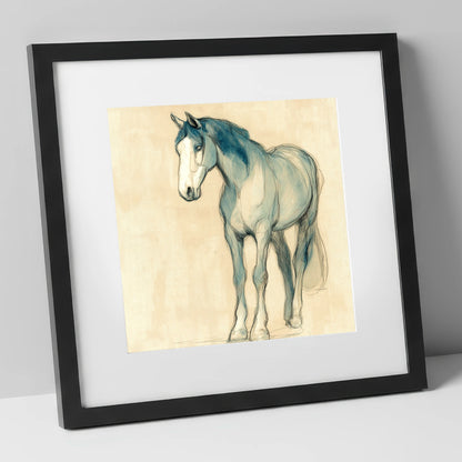 Azure Equine Sketch horse portrait art print in black frame