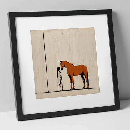 Shared Silence horse & rider art print in black frame