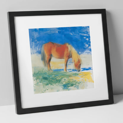 Grazing Under Cobalt Skies horse breed art print in black frame