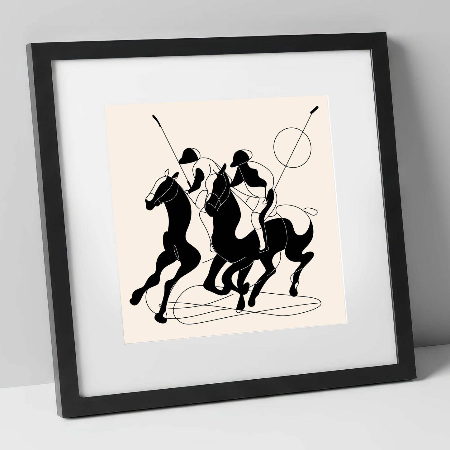 High Goal Dynamics polo horse art print in black frame