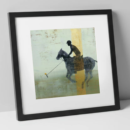 Gilded Chukka polo horse art print in black frame