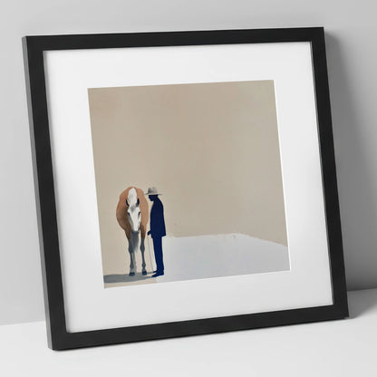 Quiet Companionship horse & rider art print in black frame