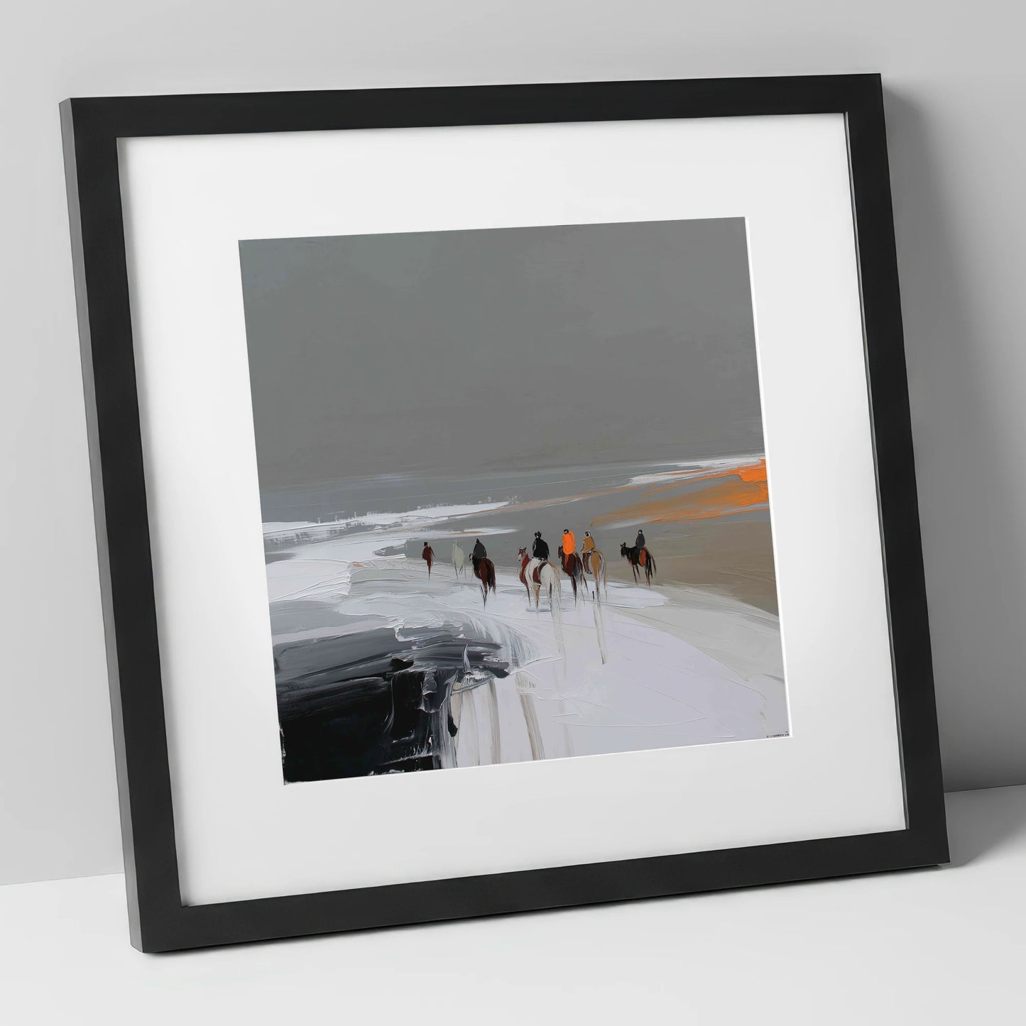 Across the Winter Expanse horse landscape art print in black frame
