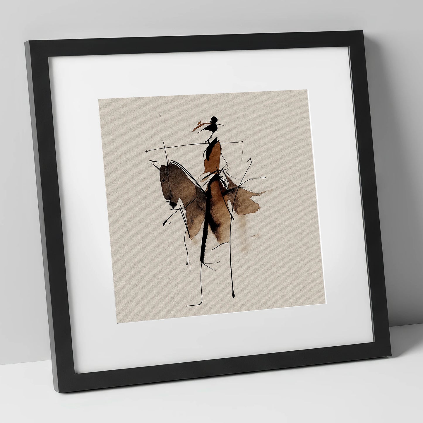 Abstract Sepia Rider horse & rider art print in black frame
