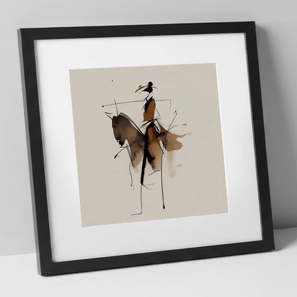Abstract Sepia Rider horse & rider art print in black frame