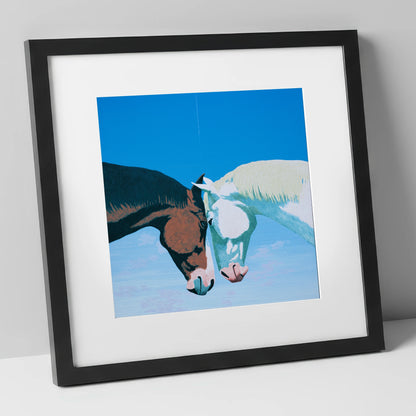 Quiet Companionship horse portrait art print in black frame
