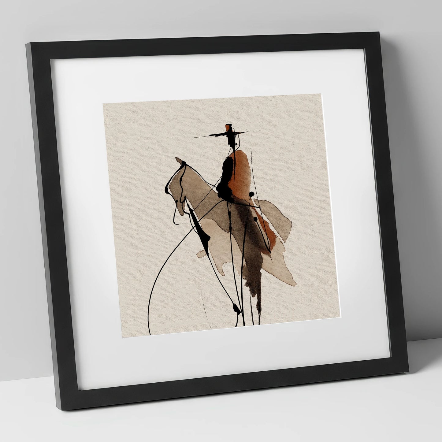 Vaquero Silhouette western horse art print in black frame