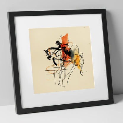 Fluidity in Flight show jumping horse art print in black frame