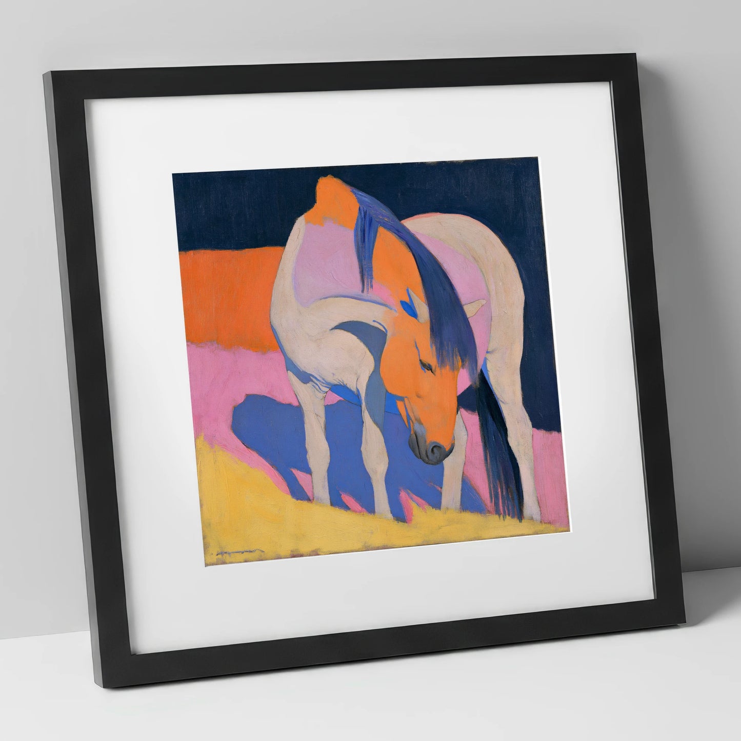 Vibrant Horse with Blue Mane horse breed art print in black frame