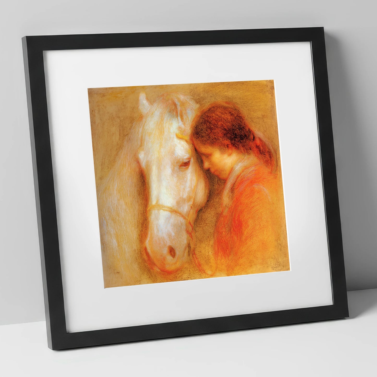 The Unspoken Bond horse & rider art print in black frame