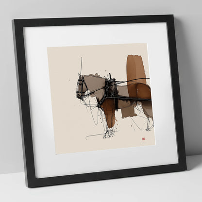 Harnessed Form working horse art print in black frame
