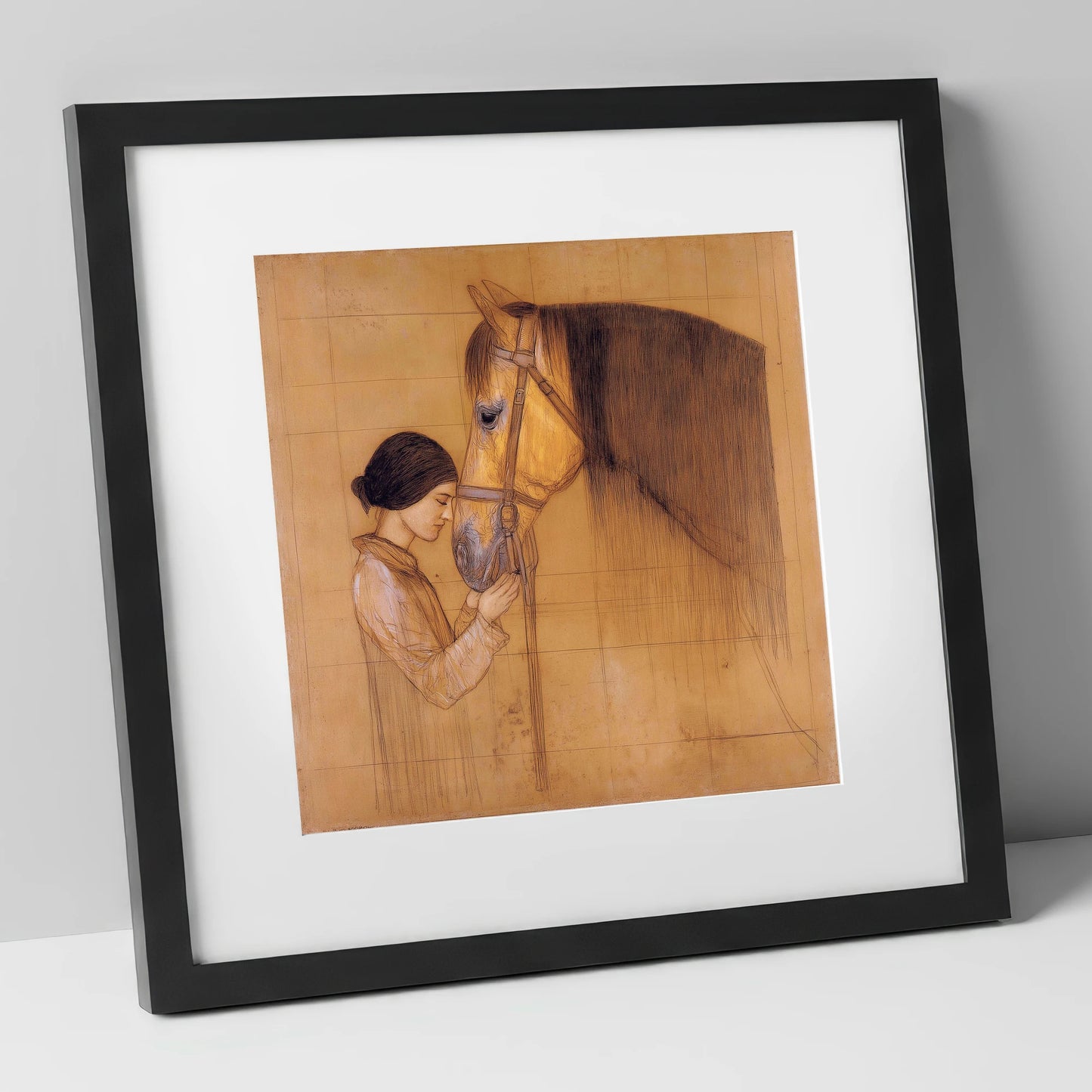 The Silent Bond horse & rider art print in black frame