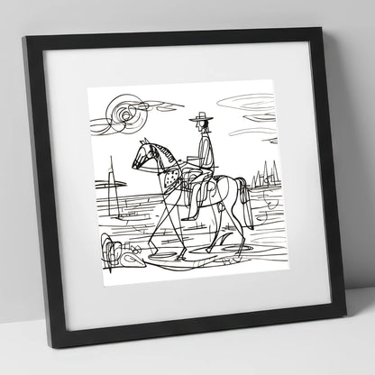 Abstract Coastal Ride beach horse art print in black frame