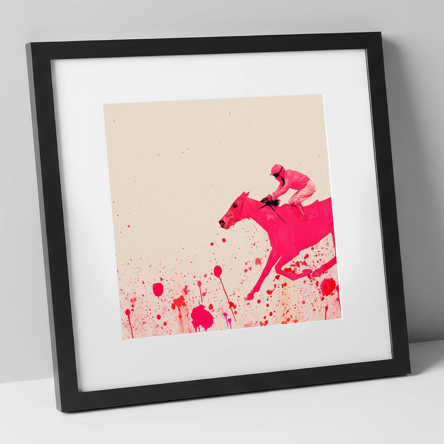 Velocity in Magenta racing horse art print in black frame