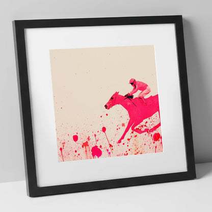 Velocity in Magenta racing horse art print in black frame