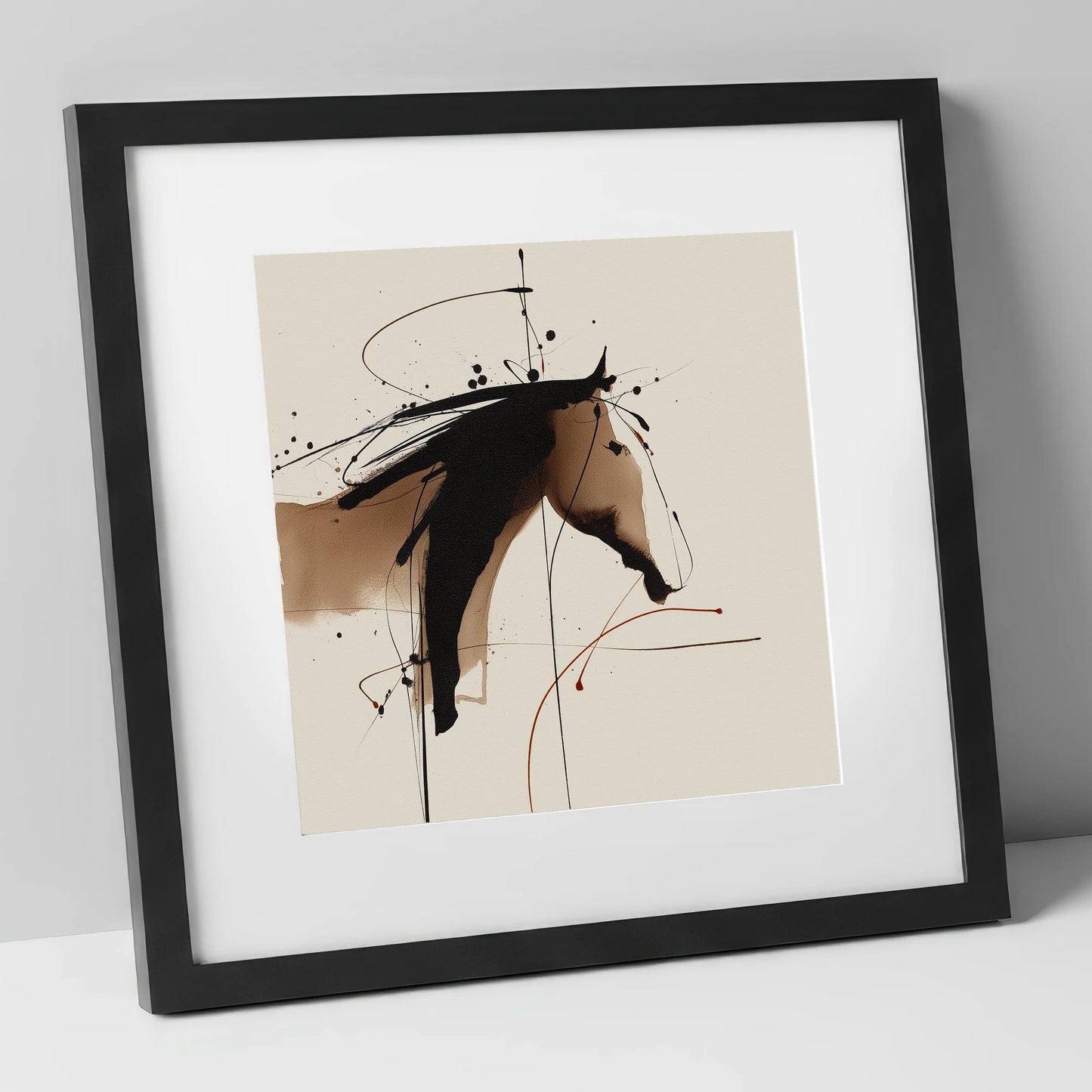 Abstract Sepia Equine horse portrait art print in black frame