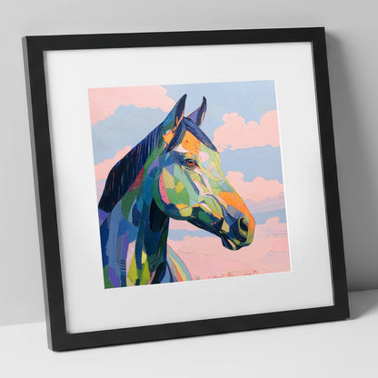 Prismatic Equine Spirit horse portrait art print in black frame