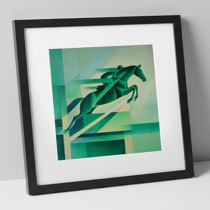 Emerald Momentum show jumping horse art print in black frame