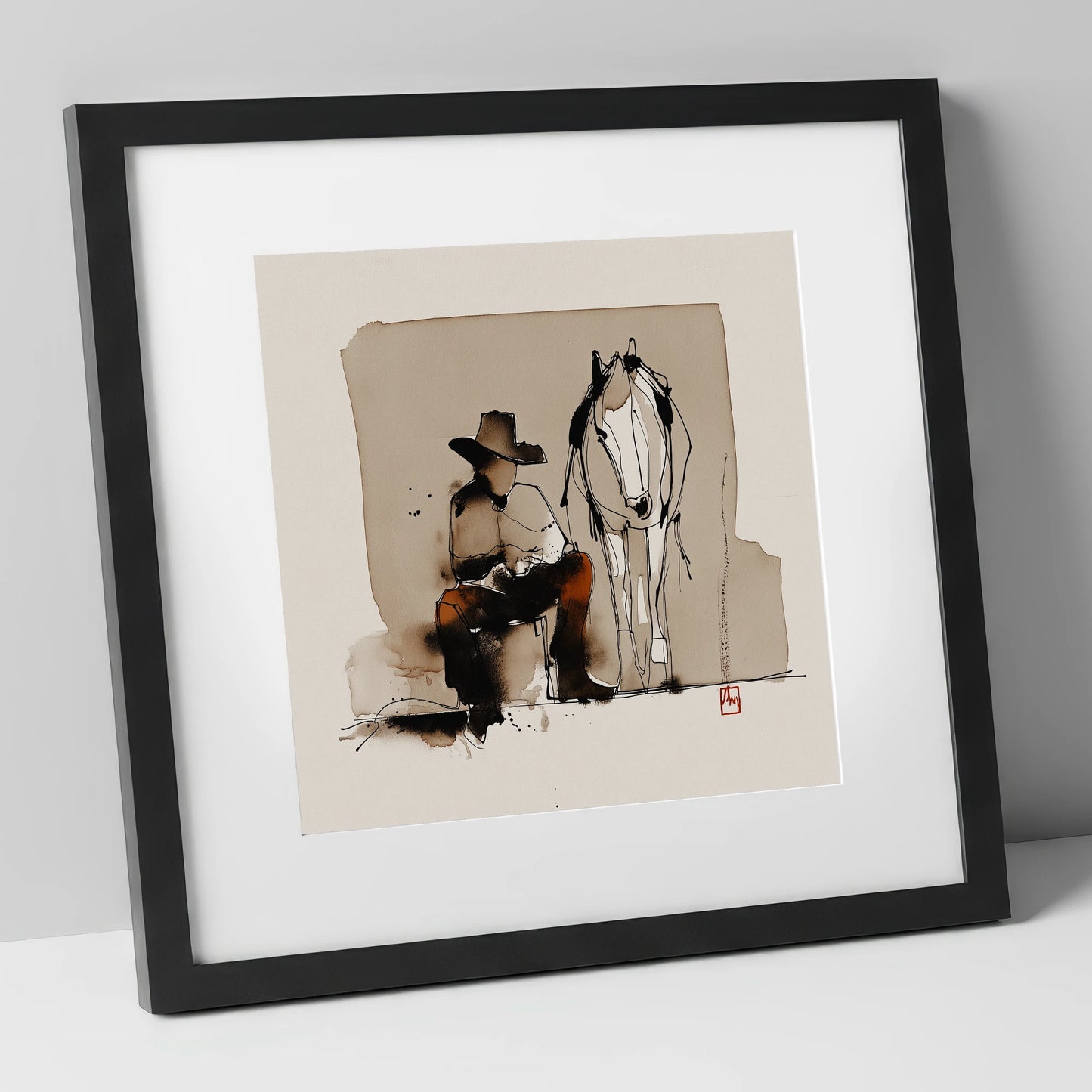 Quiet Western Companions western horse art print in black frame