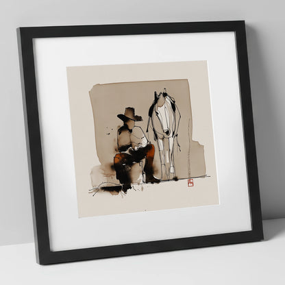 Quiet Western Companions western horse art print in black frame
