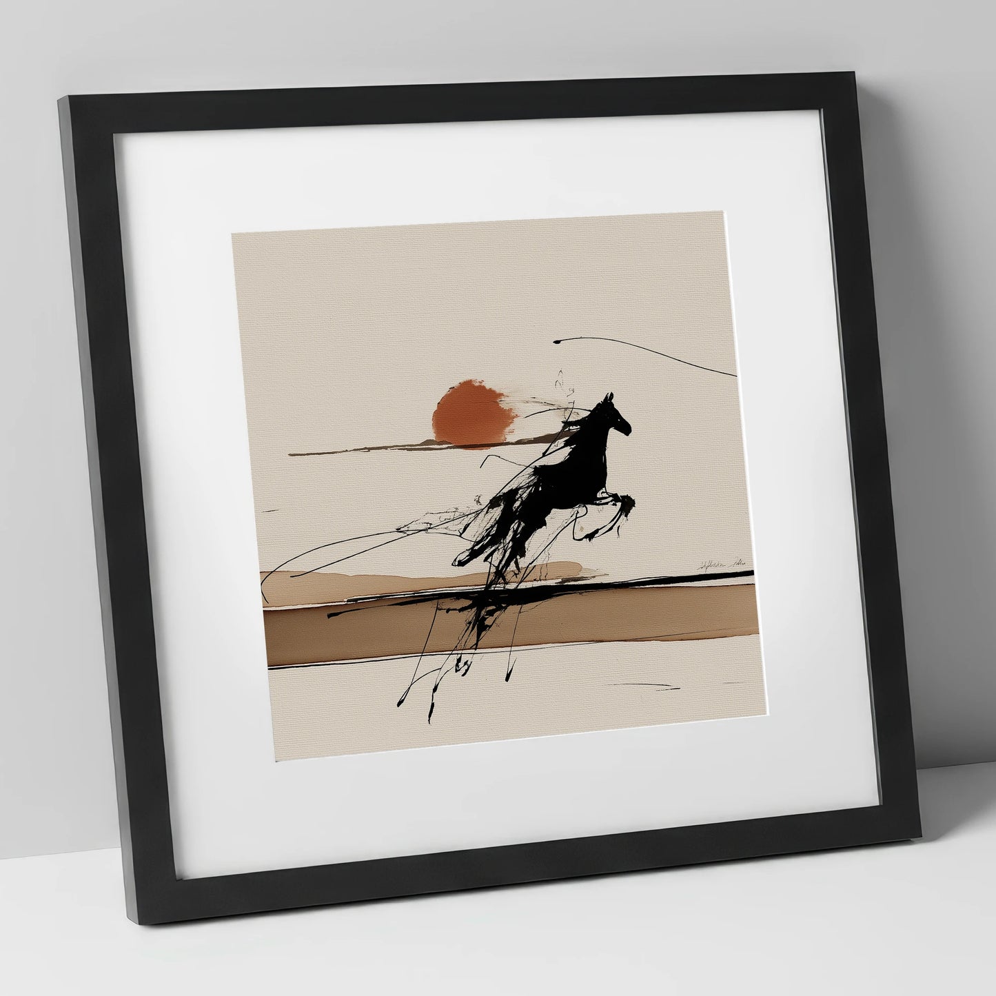 Wild Horizon Flight wild horses art print in black frame