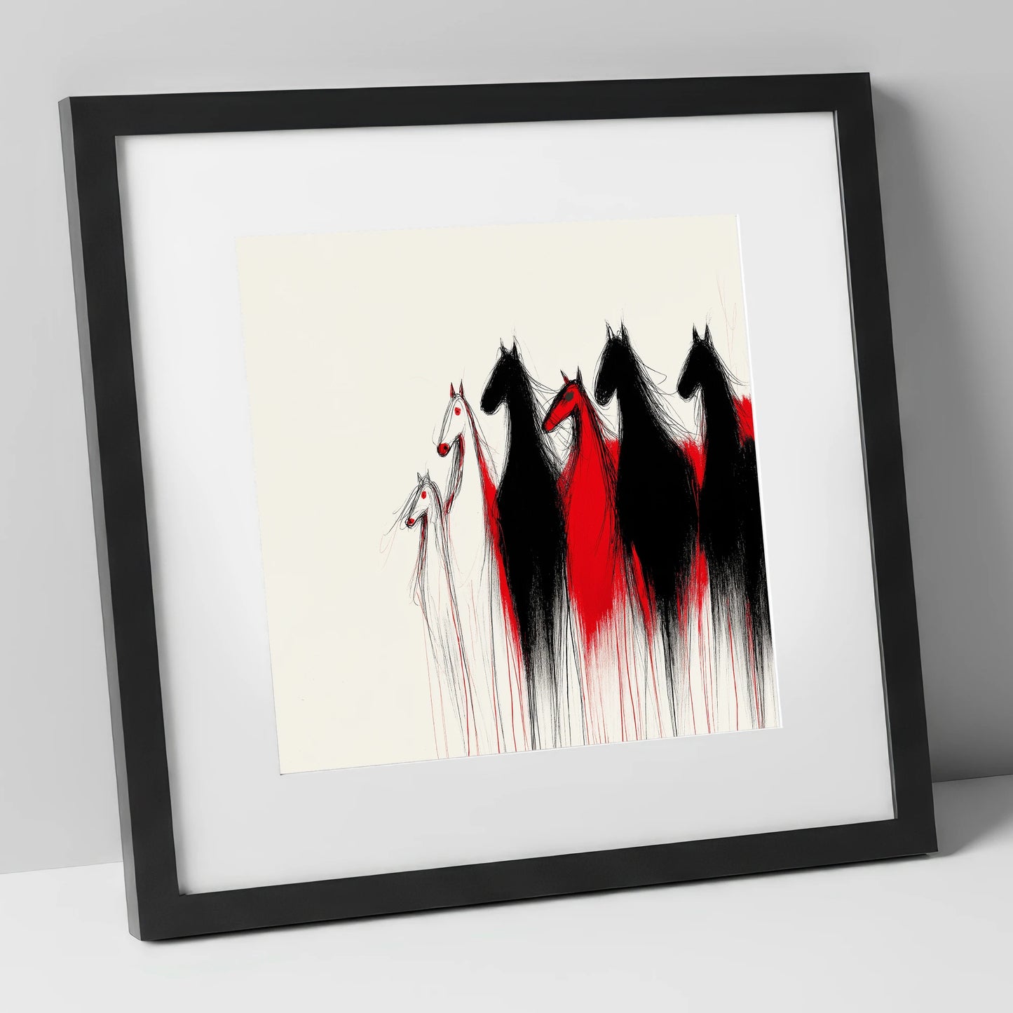 Crimson Herd Silhouettes wild horses art print in black frame