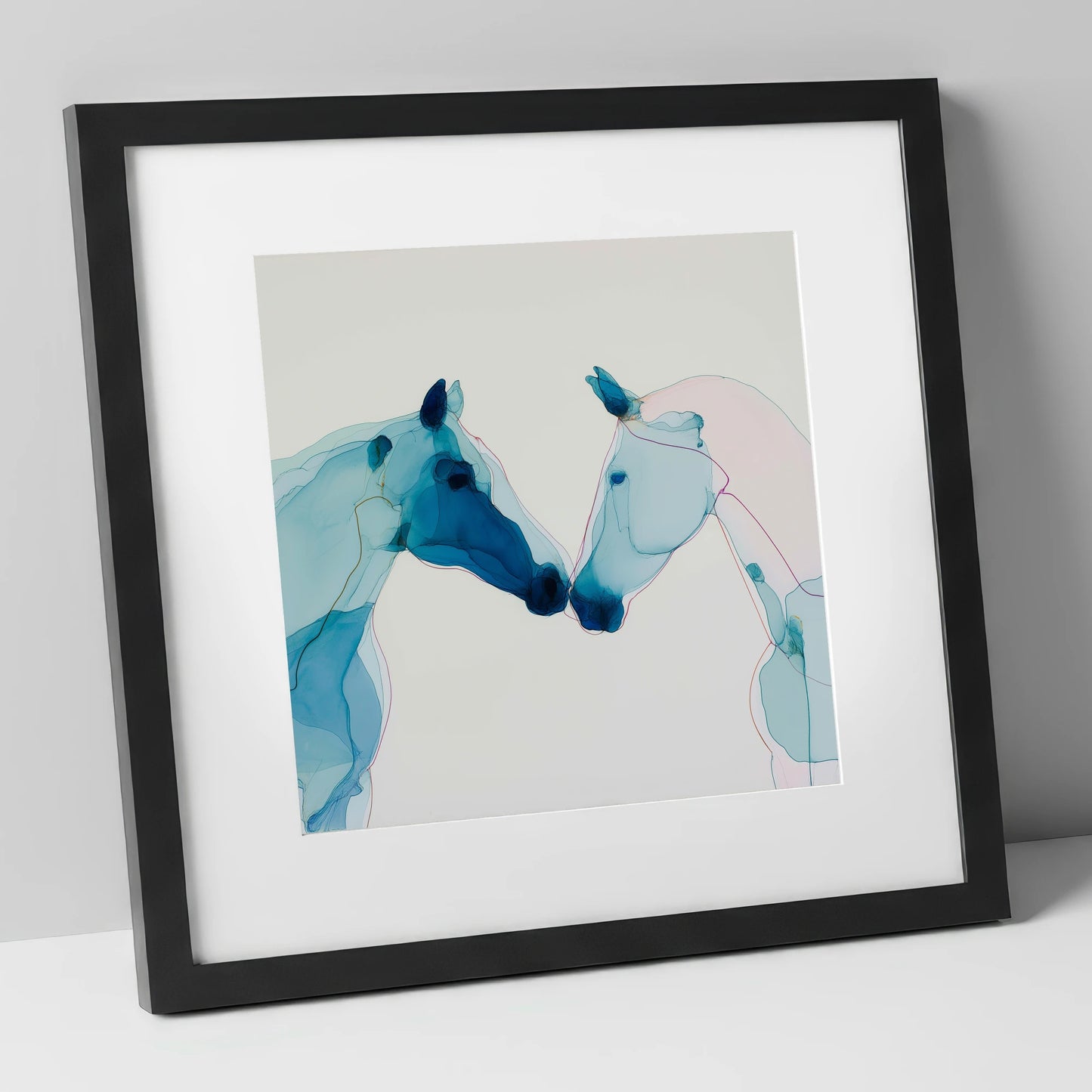 Azure Affinity horse portrait art print in black frame