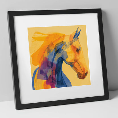 Vibrant Contour Profile horse breed art print in black frame