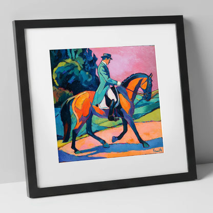 Bold Dressage Harmony dressage horse art print in black frame