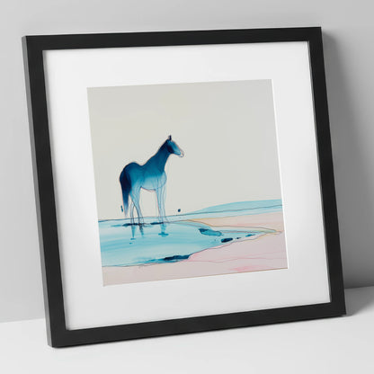Ethereal Azure Equine horse landscape art print in black frame