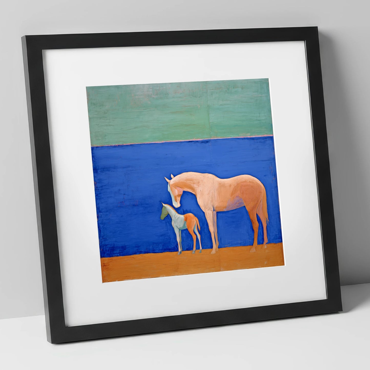 Cobalt Bond mare & foal art print in black frame