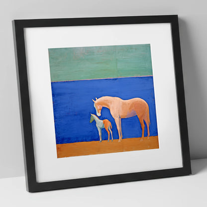 Cobalt Bond mare & foal art print in black frame