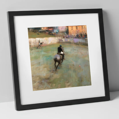 The Breakaway Drive polo horse art print in black frame