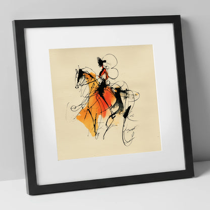Harmony in Amber dressage horse art print in black frame