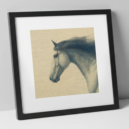 The Slate Blue Stallion horse breed art print in black frame