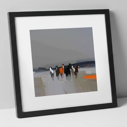Vibrant Approach wild horses art print in black frame