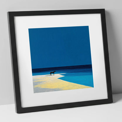 The Azure Edge horse landscape art print in black frame