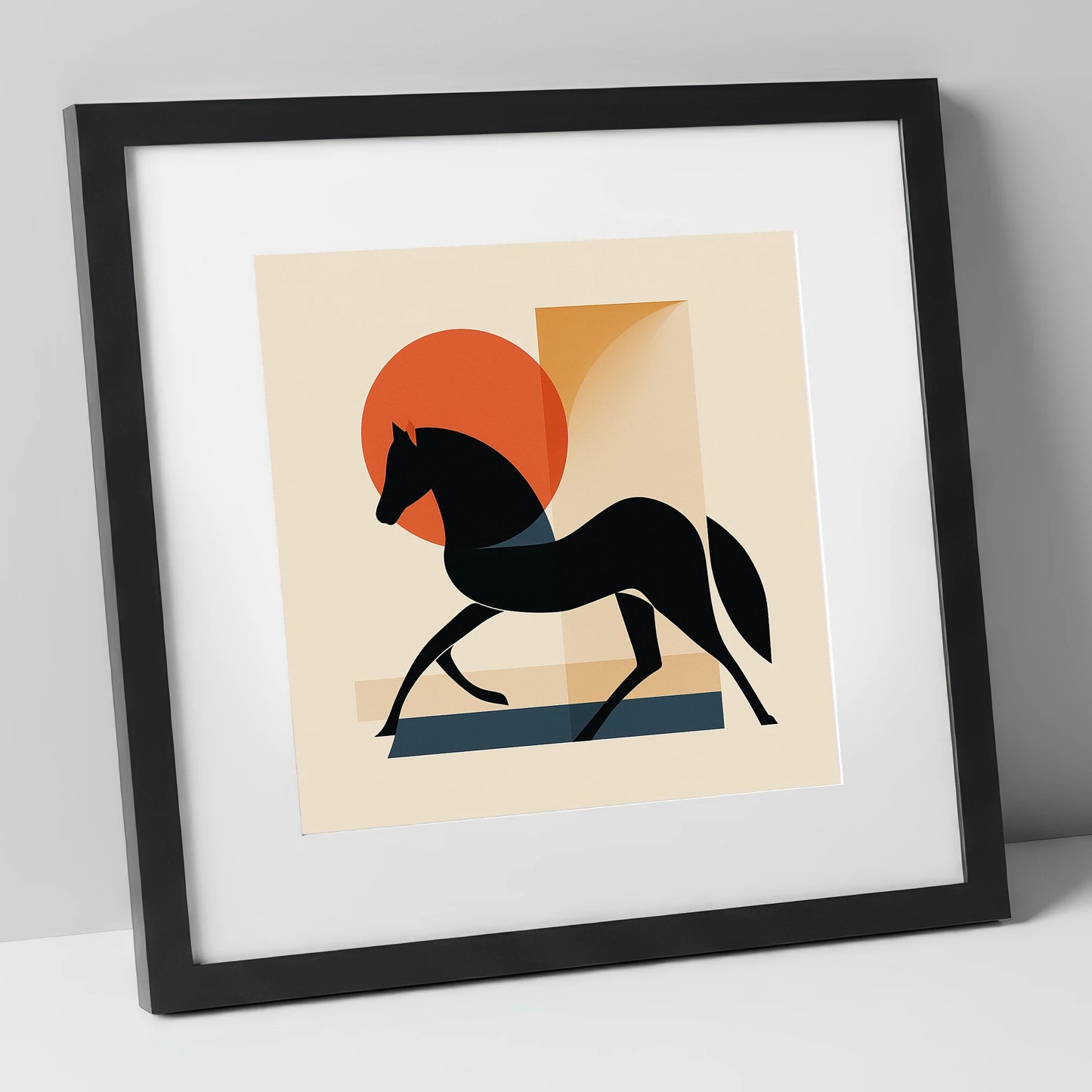 Mid-Century Equine Silhouette horse portrait art print in black frame