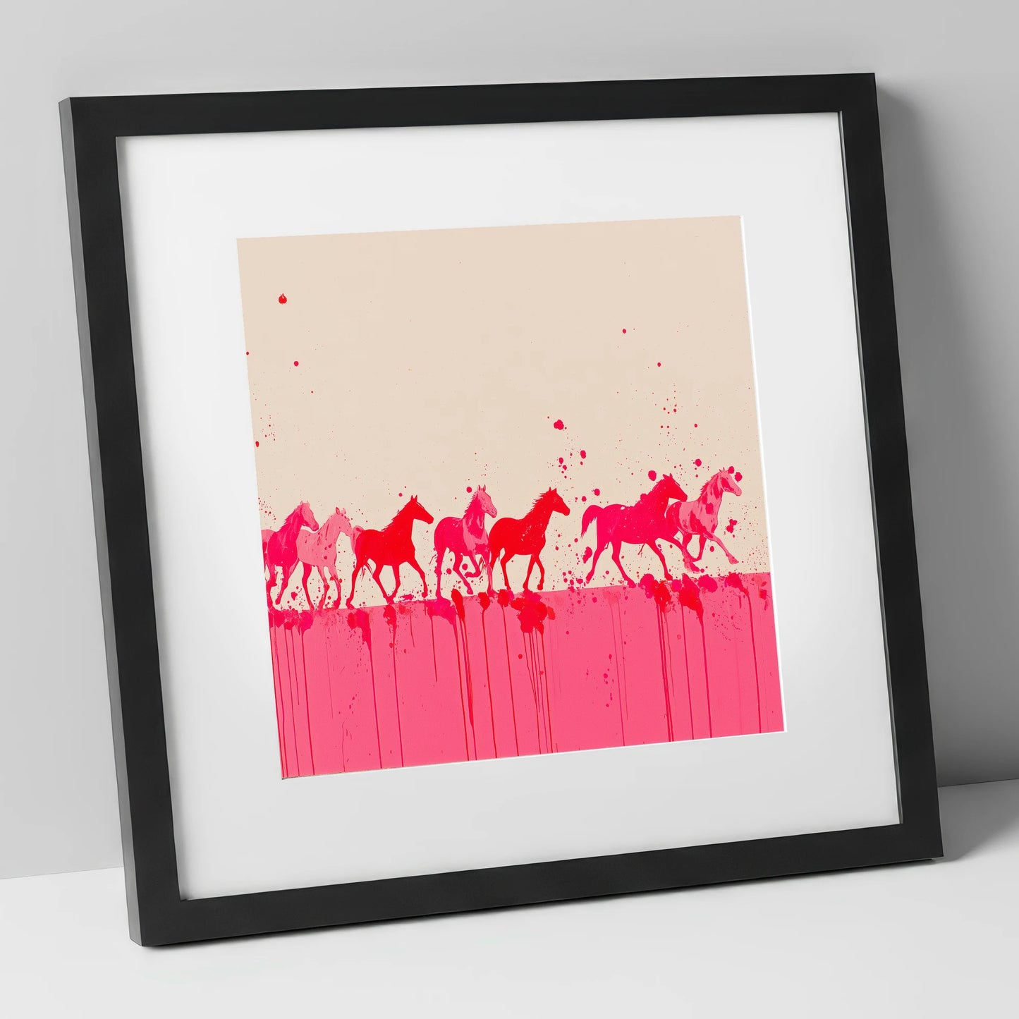 Magenta Motion wild horses art print in black frame