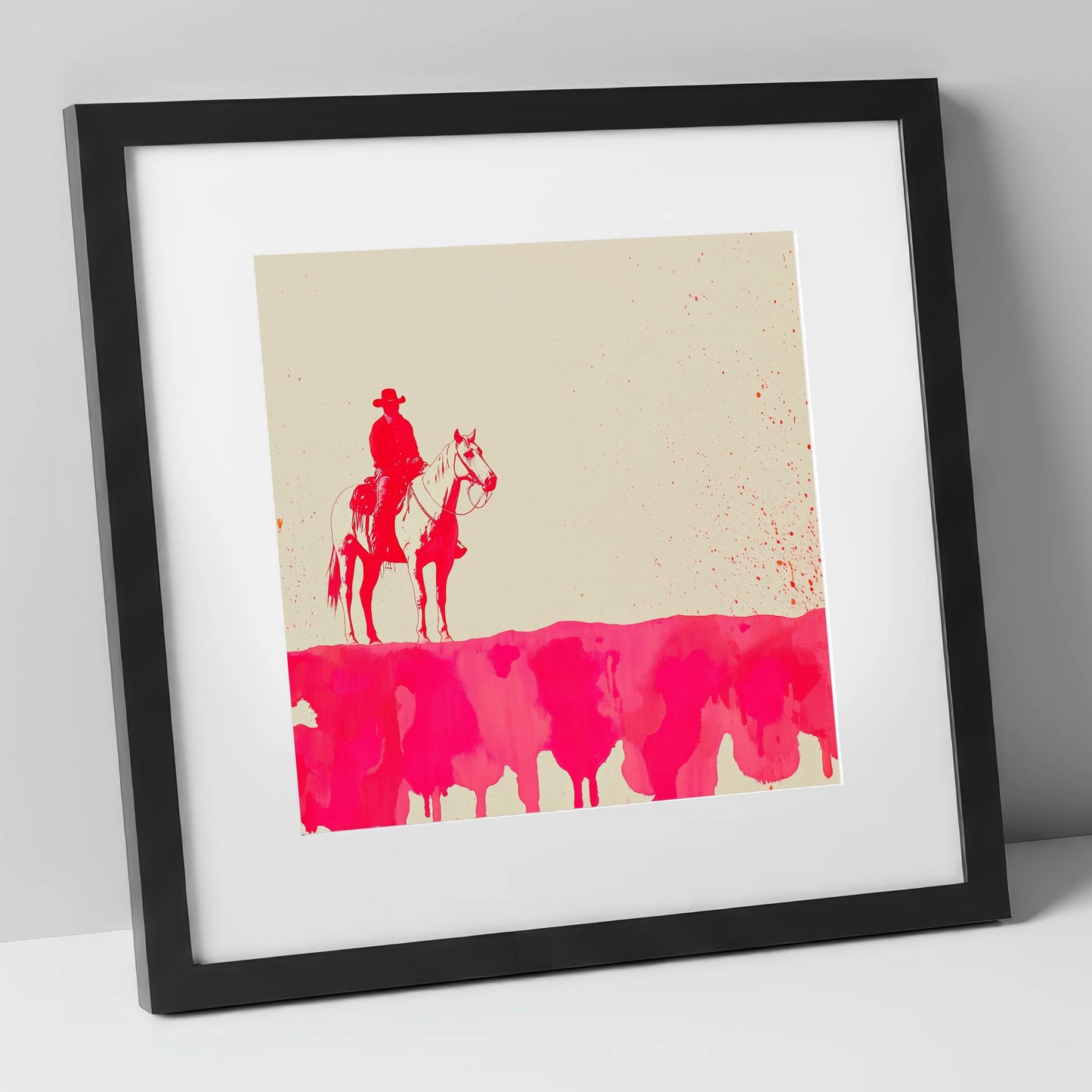 Crimson Frontier western horse art print in black frame