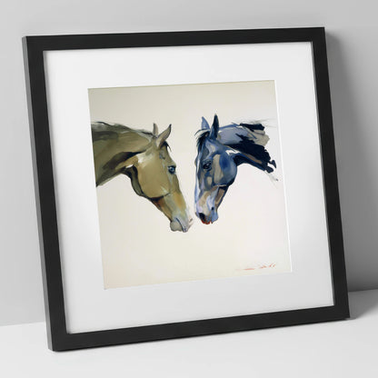 Kindred Spirits horse portrait art print in black frame