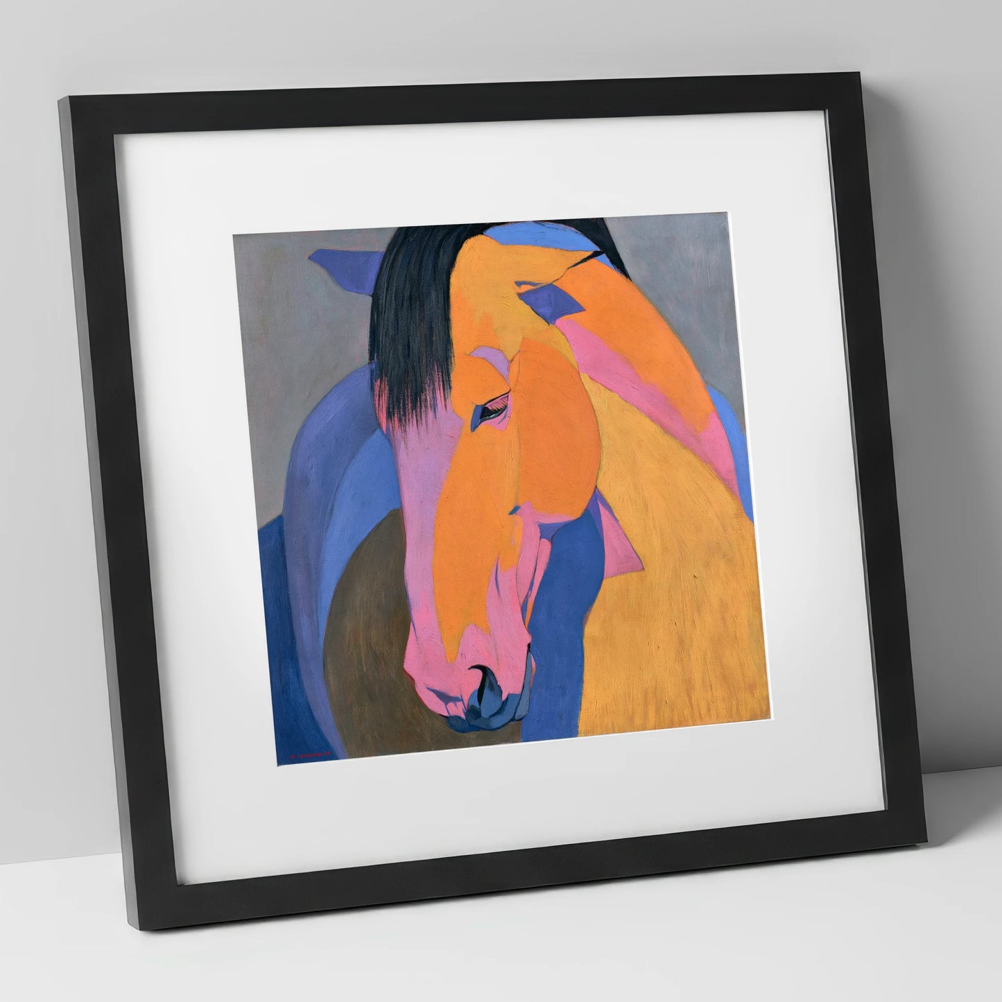 Colourful Painted Horse Portrait horse breed art print in black frame