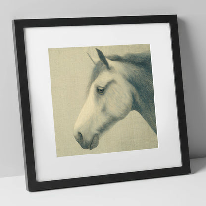 Classic Slate Equine Profile horse portrait art print in black frame