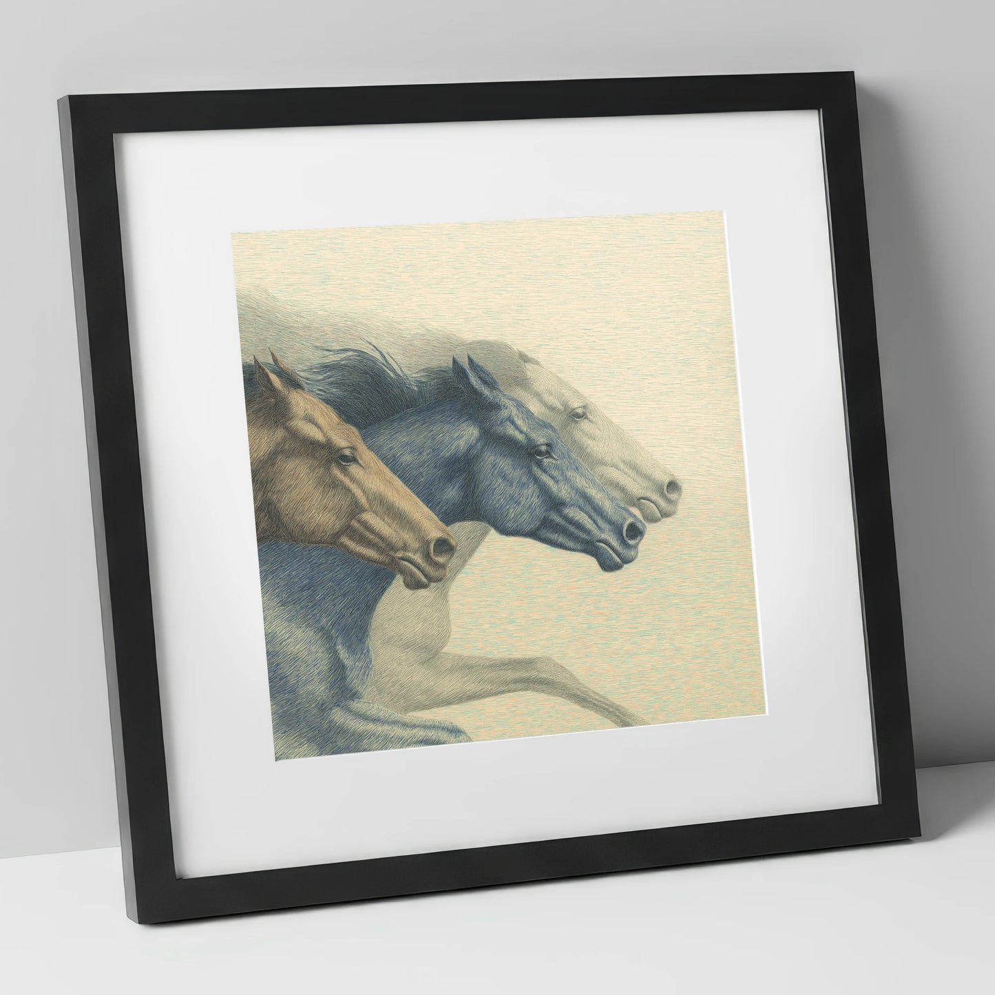 Stride For Stride racing horse art print in black frame