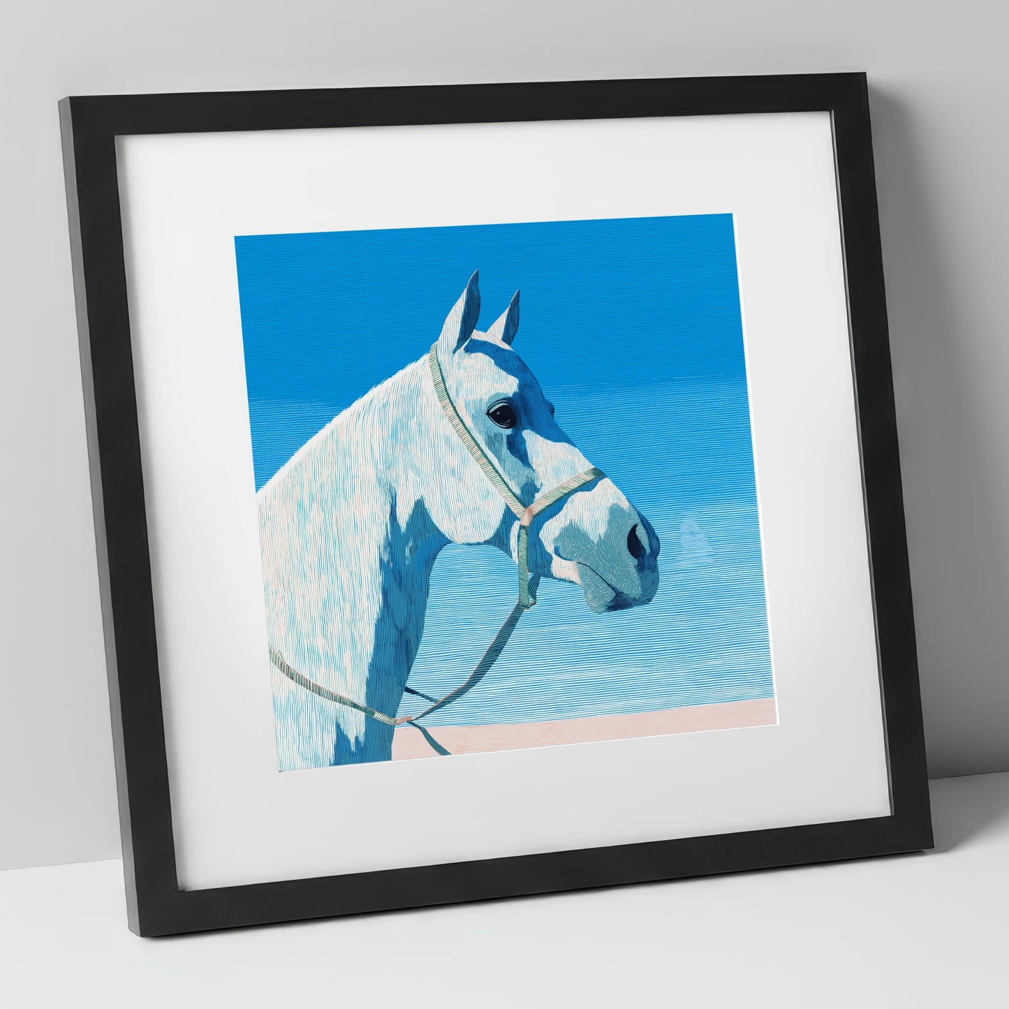 Serene Grey Profile horse breed art print in black frame