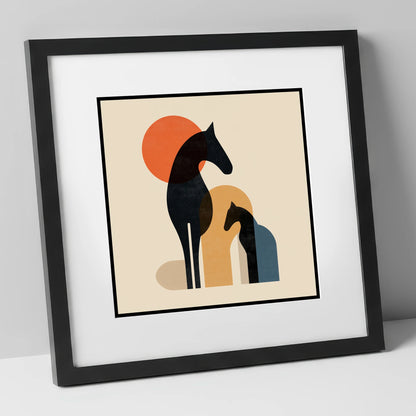 Geometric Equine Harmony horse & rider art print in black frame