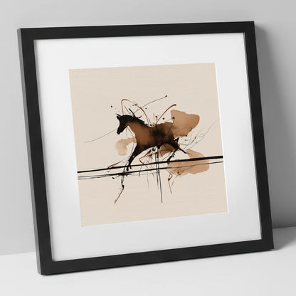 Dynamic Ink Canter horse portrait art print in black frame