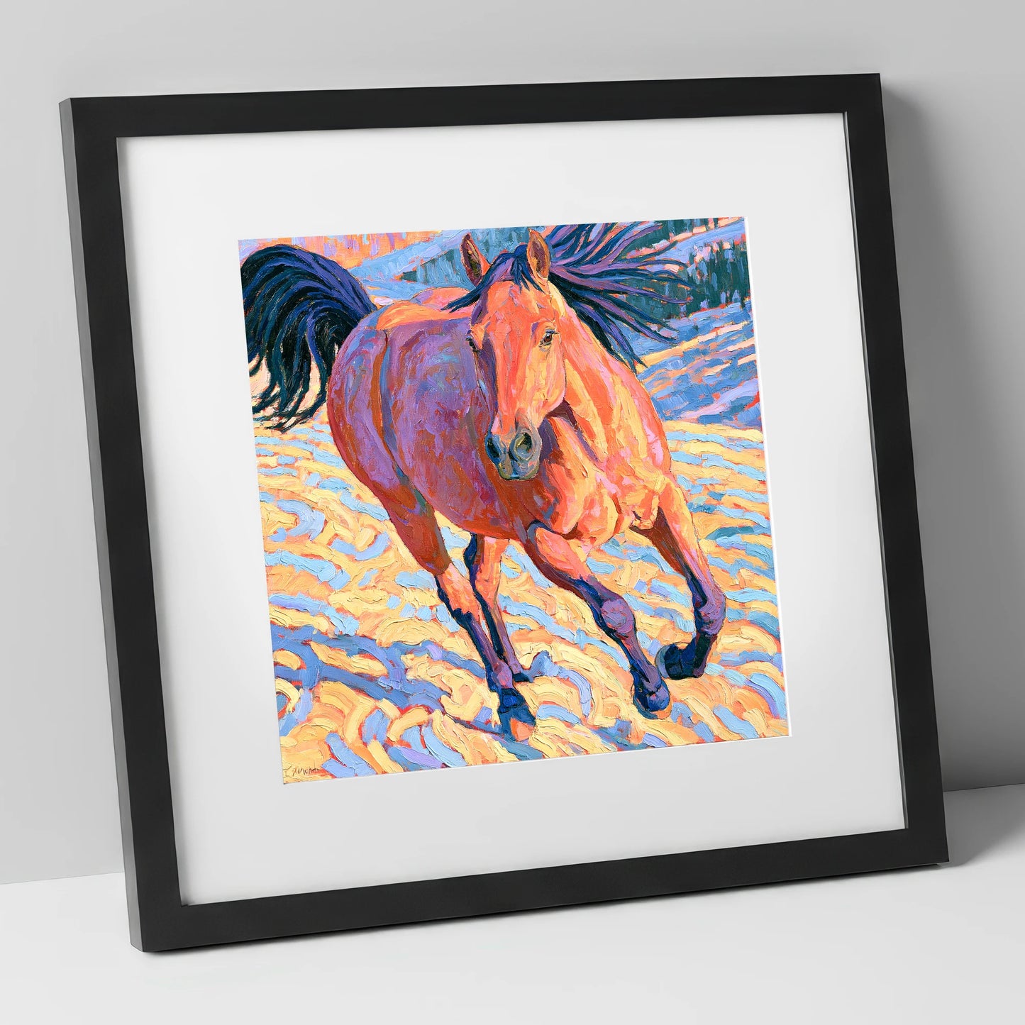 Vibrant Horse at a Canter horse breed art print in black frame